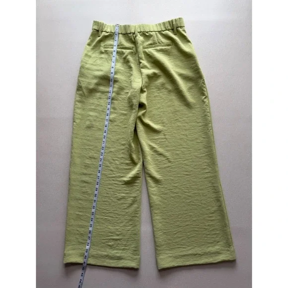 Abercrombie & Fitch Lime Green Pleated Wide Leg Trousers High Rise Pants Size 12 - Picture 8 of 12